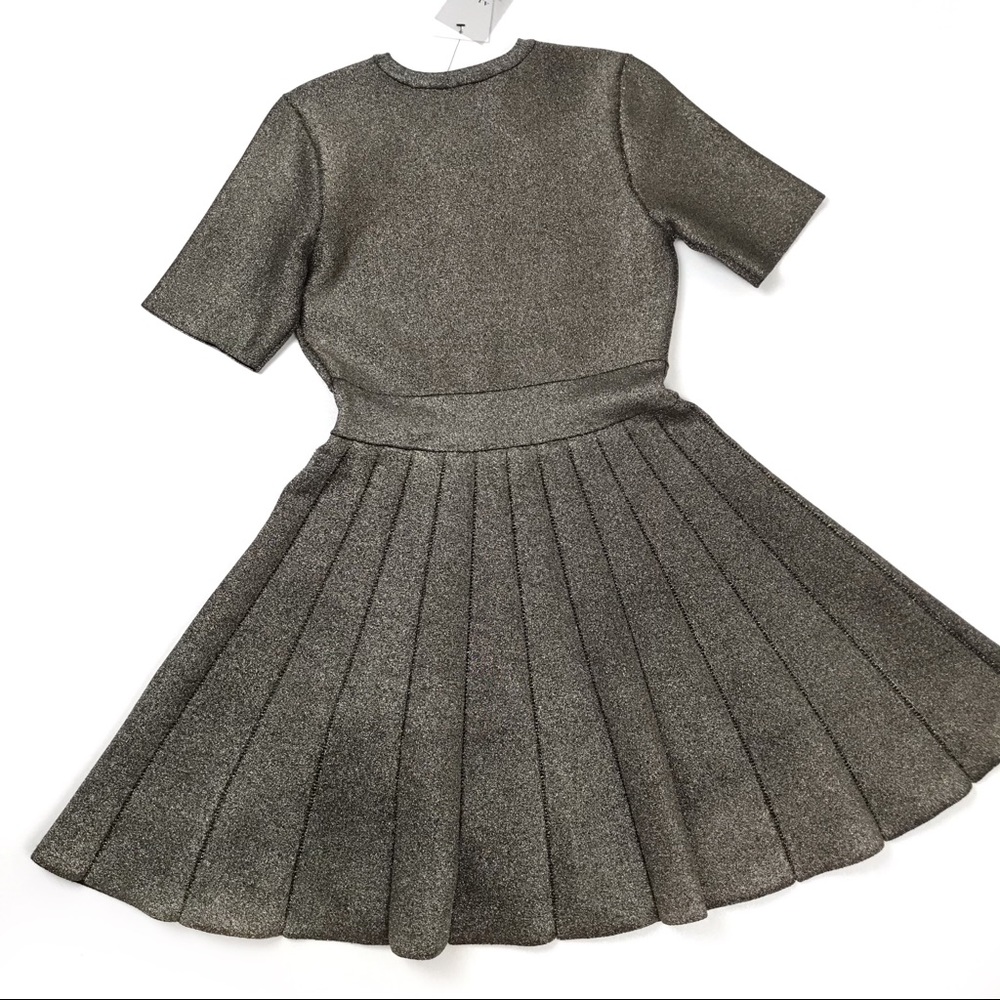 A.L.C. Susana Ponte Fit Flare A-Line Half Sleeve Dress in Metallic Gold - Picture 5 of 5
